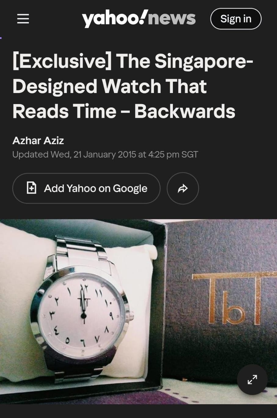 TbT Watches featured in Yahoo Singapore